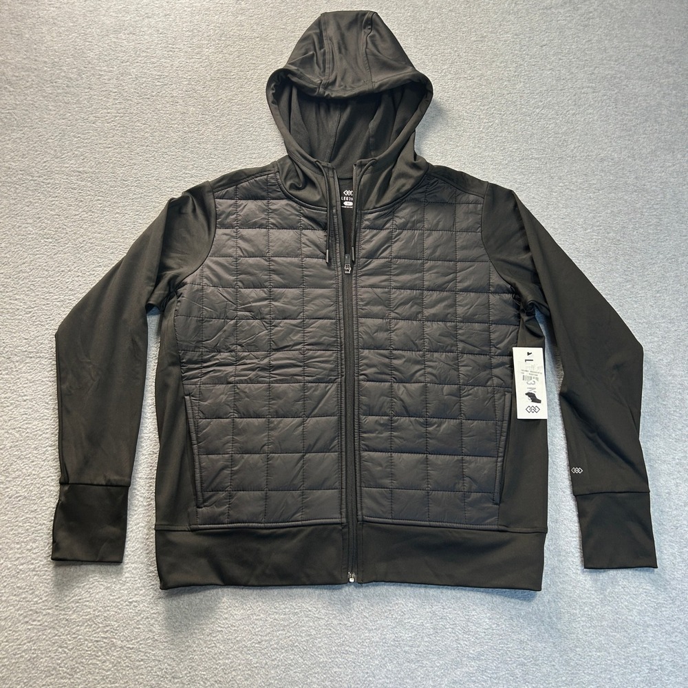 LEG3ND Full Zip Hoodie Mens Medium Black Fleece Lined Quilted Hybrid Jacket